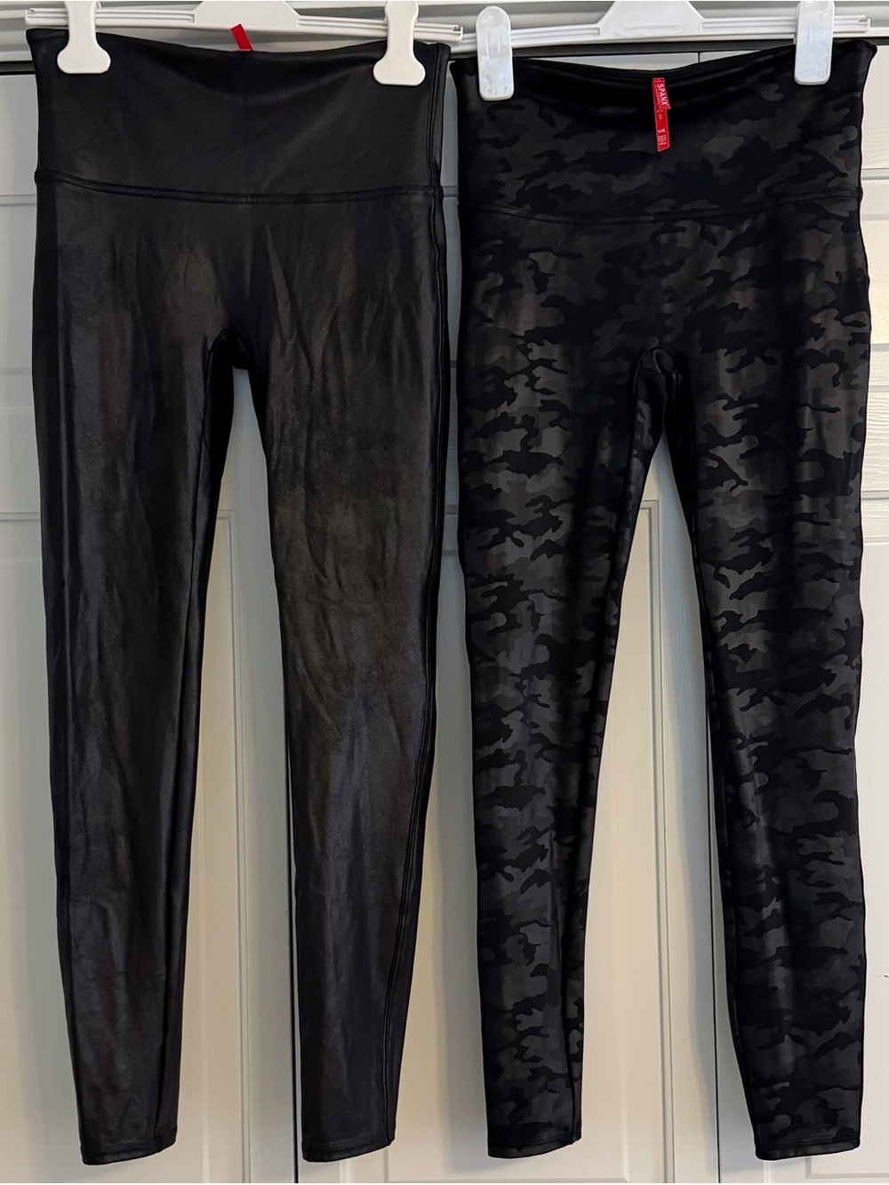 2 Spanx Faux Leather & Faux Leather Camo Black Leggings Large L